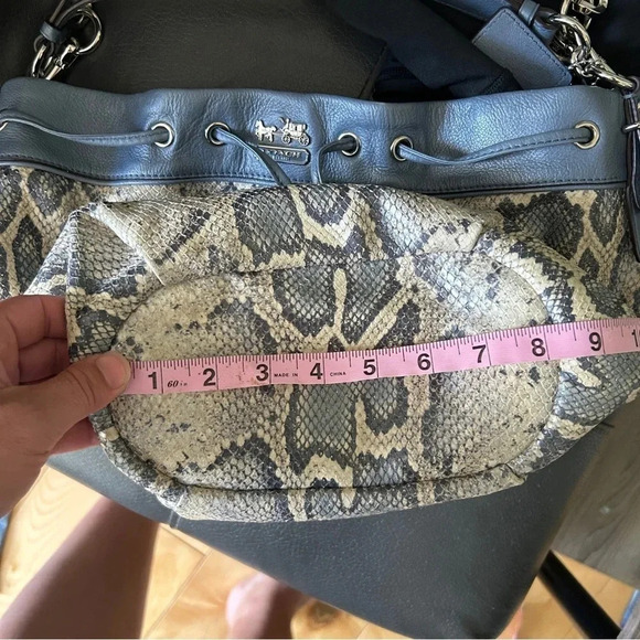 Coach Madison Marielle Python Snakeskin Blue Drawstring Shoulder Bucket Bag - Picture 13 of 14